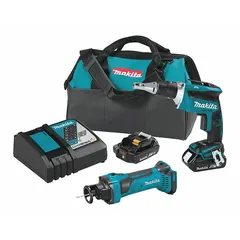 This 18 V DC LXT kit includes a cut-out tool and a screwdriver for cutting and screwdriving tasks. Suitable for construction, woodworking, and drywall installation where cordless portability is needed.