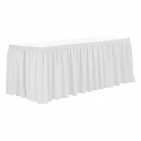 R&R TEXTILE Table Skirt: White, 17 1/2 ft Overall Lg, Poly, Shirred, Hook-and-Loop, 29 in Overall Ht (MPN EE-Pshirred-17.5FTx29in-White)