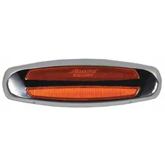 LED oval clearance light with amber lens, surface mount, and hole mount. Features bullet and ring connector, SAE P2 compliance, and IP67 rating for dust and water ingress protection. Used on trucks, trailers, and heavy equipment to mark vehicle width and height.