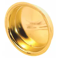 This round recessed handle and pull is made of steel with a gold polished brass finish. It features snap-in mounting for flush installation in cabinets, drawers, or panels. Supplied as a single piece