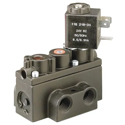 ARO Solenoid Air Control Valve: Alpha, Four-Way / Two-Position, 24V DC, 1/4 in Female NPT - ARO Alpha Series Solenoid-Operated Inline Air Control Valves