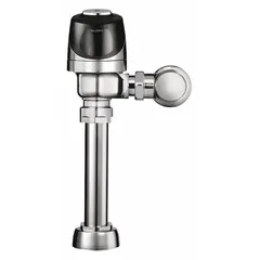 Battery-operated automatic flush valve for commercial toilets. Delivers 1.28 gallons per flush (gpf) with exposed mounting and top spud location. Features an 11-1/2-inch rough-in for retrofit or new installations in public restrooms.