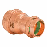 This press-fit coupling is made of copper or bronze and connects 1 in CTS to 3/4 in CTS tubing. It features a Seal Window for visual verification of proper installation. Used in plumbing systems for joining copper or bronze tubing without soldering