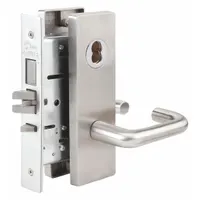 This passage lever lockset is designed for interior doors where locking is not required. It features a satin stainless steel finish and an MR136 escutcheon style, with an ADA-compliant lever for accessibility. Suitable for commercial or institutional high-traffic areas