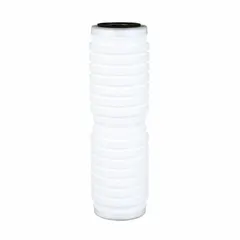 Solid water filter cartridge with polyphosphate and polypropylene media. Designed for sediment reduction and scale control in water systems. Flow rate 8 gpm. Sold in a 2-pack.