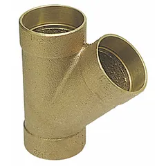 Cast bronze sweat fitting tee with cup x cup x cup ends. Used to branch or combine flow in drain, waste, and vent (DWV) copper tube systems. Connects 2 in CTS x 2 in CTS x 1 1/2 in CTS copper tube.