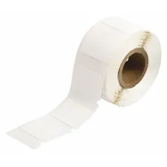 Vinyl, white precut wraparound label measuring 3/4 in x 1 in, designed for wire gauges from 16 AWG to 10 AWG. Compatible with XC Plus printer series; requires R5000 ribbon. Used for permanent identification of wires in control panels, machinery, and electrical installations.
