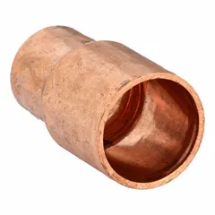 Wrot copper coupling with female threaded ends for joining 3/4 in CTS and 1/8 in CTS copper tubing. Used in sweat-soldered connections for plumbing, HVAC, and refrigeration systems.