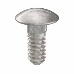 Square neck carriage bolt made from 18-8 stainless steel with a plain finish. Thread size #10-24, length 1/2 inch. The square neck prevents rotation during tightening, suitable for fastening metal or wood to mating surfaces in machinery guards, conveyor systems, and structural assemblies. Supplied in a 50-piece pack.