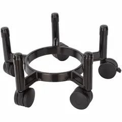 Steel roller base designed to support cryogenic dewars and canisters, facilitating movement in laboratory and industrial settings. Includes (4) casters. Overall dimensions: 14 1/4 in length, 14 1/4 in width.