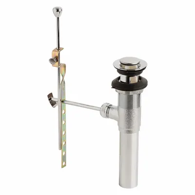 GERBER Drain Assembly: Brass/Stainless Steel, Chrome, 8 1/2 in Overall Ht - Sink Drains with Lever-Activated Stopper