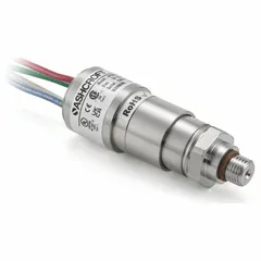 Piston-actuated miniature pressure switch with 1NO/1NC contact configuration, pressure range 500 psi to 5,000 psi. Features 7/16-20" SAE Male pressure connection and 3-18 AWG PVC insulated 12" wire leads. Used in hydraulic and pneumatic systems for pressure monitoring and control in industrial machinery and mobile equipment.