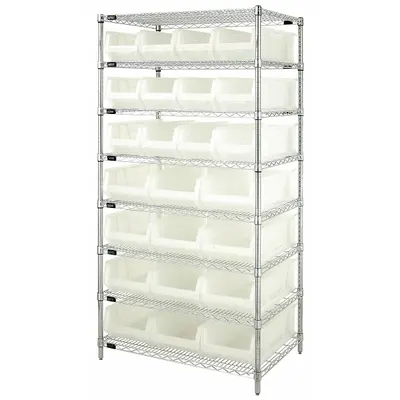 QUANTUM STORAGE SYSTEMS Bin Shelving: 36 in x 24 in x 74 in, 1 Sided, 24 Bins, Open - Wire Stationary Bin Shelving with Open-Front Bins