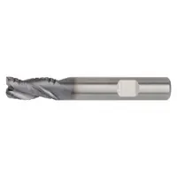This corner-radius carbide roughing end mill is designed for machining steel and cast iron. It features an AlTiN coating for heat and wear resistance, with 3 flutes, 16 mm mill diameter, 32 mm length of cut, and 92 mm overall length. Suitable for roughing operations in general metalworking applications