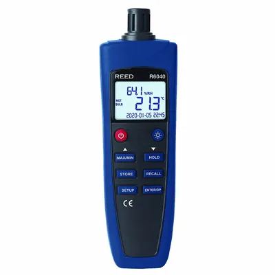 REED INSTRUMENTS Digital Psychrometer (MPN R6040). Key specifications — Brand: REED INSTRUMENTS. - Data Logging Temperature & Humidity Meters