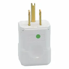 This LEVITON straight blade plug is a hospital-grade device rated 125V AC and 15A with a NEMA 5-15P configuration. It features 2 poles and 3 blades in a white finish. Suitable for general-purpose power connections requiring a grounded 2-pole, 3-blade interface.