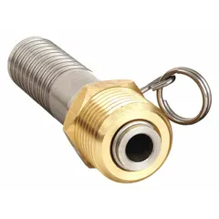 This brass hose adapter features a 3/4 in barb inlet connection and a swivel design for flexible attachment. It is used to connect a faucet sprayer hose to a water supply line in commercial or institutional settings.