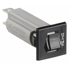 Panel Mount Circuit Breaker: 12 A Amps, 125/250V AC, 50V DC, Snap-In Bezel, 2.23 in Dp, 1/4 in Tab (MPN CTB-B-B-12). Key specifications — Terminal Connection: 1/4 in Tab; AC Voltage Rating: 125/250V AC; DC Voltage Rating: 50V DC; Mounting Type: Snap-In Bezel.