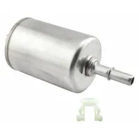 In-line fuel filter with cellulose media and 2 3/16 in outside diameter. Includes plastic retainer clip. Compatible with Cadillac buses. Used in fuel systems to remove contaminants from diesel or gasoline