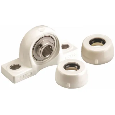 NTN Pillow Block Bearing: 1 1/2 in Bore, Polymer, Set Screws, 1 59/64 in Shaft Ht - Food-Grade Pillow Block Ball Bearings