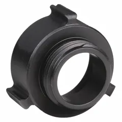 This aluminum rigid adapter connects a 2-inch NPT pipe to a 1-1/2-inch NH fire hose thread. It is used in fire hydrant and standpipe systems to adapt between different pipe sizes, ensuring a secure connection for firefighting equipment.