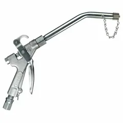 This non-metered manual dispense gun features a steel nozzle body and a 1/2 in NPTF connection. It is designed for controlled manual dispensing of fluids from drums in industrial maintenance and automotive applications, with a maximum flow rate of 5 gpm.