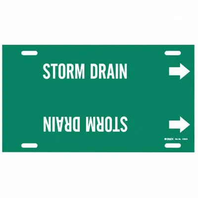 BRADY Pipe Marker: Storm Drain, Green, White, Fits 8 to 9 7/8 in Pipe O.D., 1 Pipe Markers - Storm Drain Strap-On Pipe Markers