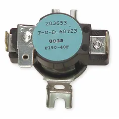 Limit switch for HVACR systems used to monitor temperature or pressure and shut down equipment if safe limits are exceeded. Commonly applied in furnaces, boilers, and commercial refrigeration to prevent overheating or overpressure conditions.