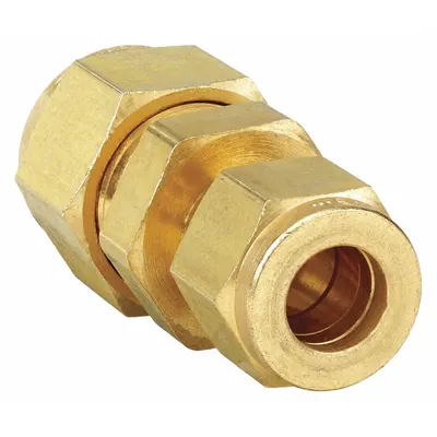 PARKER Double-Ferrule Brass Compression Union, 3/8 in OD x 1/4 in OD, 6RU4-B - Double-Ferrule Brass Compression Fittings