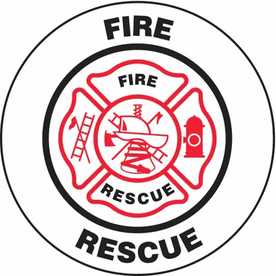 ACCUFORM Hard Hat Label: Fire Rescue, 2 1/4 in Dia, English, Engineer-Grade Retroreflective - Safety