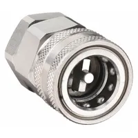This SNAP-TITE H Series hydraulic quick-connect coupling body features 3/8"-18 threads and is constructed from 316 stainless steel with a fluorocarbon seal. It is designed for rapid, leak-free connection and disconnection in fluid power systems, suitable for applications requiring corrosion resistance such as chemical processing or marine environments