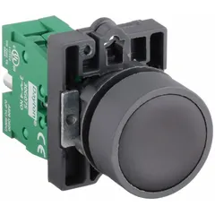 This flush-mount push button from Dayton features a non-metallic operator and a momentary action. It is designed for 22 mm panel openings and includes a 1NO contact configuration with pressure plate terminals. The flush profile helps prevent accidental actuation in control panel applications.