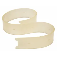 This TENNANT rear squeegee blade is made of polyurethane and measures 5 1/4 ft in overall length. It is designed as a natural, chemical-resistant replacement blade for floor cleaning machines, providing effective water pickup and drying on smooth surfaces.