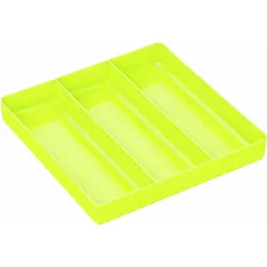 This yellow tool tray from ERNST MANUFACTURING measures 10-1/2 inches in overall length and width. It is designed for drawer storage, helping to organize small tools, parts, and accessories in workshops, garages, and maintenance areas.