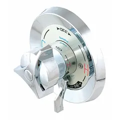 This tub and shower valve kit includes a metal handle and a circular trim plate in chrome finish. It is designed for use with Temptrol valves. Suitable for residential or commercial bathroom installations requiring replacement or upgrade of valve trim.