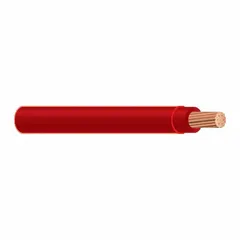 Single-conductor stranded copper building wire rated 600 V. Red THHN/THWN-2 insulation for use in conduit, raceway, or cable tray. Suitable for general-purpose power distribution, lighting, and control circuits in commercial and industrial buildings.
