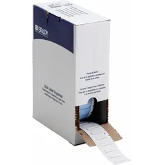 Polyolefin, white (matte) sleeve label roll for wire and cable identification. Each label measures 1 in x 1/4 in and fits 16 AWG to 20 AWG wire gauge. Compatible with BMP71 printer series.