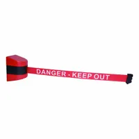 APPROVED VENDOR Wall Mounted Retractable Belt Barrier: Magnet, 30 ft Belt Lg, Danger Messaging, Red