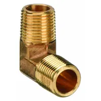 This 90° threaded pipe elbow is used in high-pressure potable water systems to change flow direction. It features 1/2 in male NPT threaded connections on both ends and is rated for a maximum operating pressure of 1,000 psi