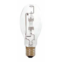 This 400-watt metal halide HID lamp features an ED28 bulb shape and a mogul screw (E39) base. It operates at 135 volts and produces a 4000K color temperature. Suitable for high-bay lighting in warehouses, factories, and retail spaces where bright white light is required.