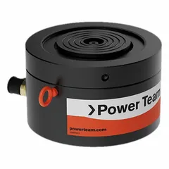 The POWER TEAM RGP672 is a 65-ton nominal capacity low profile lock nut hydraulic ram with a 2-inch nominal stroke length and a 13.36-inch retracted height. Its lock nut design allows loads to be held mechanically without continuous hydraulic pressure, suitable for lifting, pressing, and holding applications in industrial maintenance and construction.