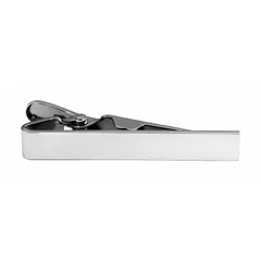 This metal tie bar with a nickel finish measures 5/16 in x 2 in. It is designed to secure a necktie against the shirt front, keeping it straight and in place. Suitable for business or formal attire, it also functions as a collar pin and shirt keeper.