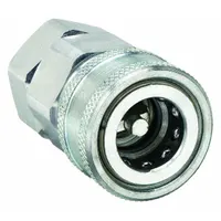 Steel coupling body for hydraulic quick-connect systems, featuring 7/16"-20 thread size and nitrile seal. Rated for maximum flow of 14.384 lpm. Used in fluid power applications for rapid connection and disconnection of hydraulic lines