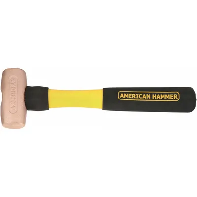 AMERICAN Copper Mallet: Fiberglass Handle, Textured Grip, 2 lb Head Wt, 1 1/4 in Dia - Copper Mallets