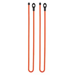 Twist-release cable ties for reusable bundling and securing of cords, tools, or gear. Each tie is 18 inches long and bright orange for visibility. Sold in a small pack of two.