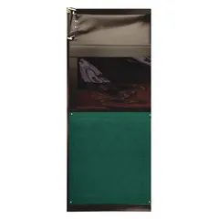 Single-panel swinging door with a green textured PVC panel, 3 ft wide by 8 ft high. Includes a PVC window, door seals, bumpers, and mounting hardware. Meets USDA standards. Suitable for industrial openings requiring a durable, easy-to-clean door.