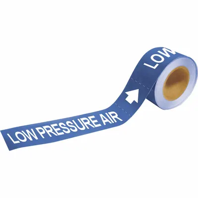 BRADY Pipe Marker: Low Pressure Air, Blue, Blue, Fits 2 1/2 to 6 in Pipe O.D. - Low Pressure Air Adhesive Pipe Markers on a Roll