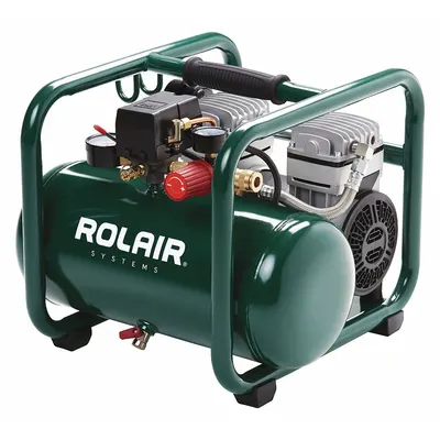 ROLAIR Portable Air Compressor: Quiet, Oil Free, 2.5 gal, Hot Dog, 1 hp, 2.4 cfm @ 90 psi - Hand Carry Portable Electric Air Compressors