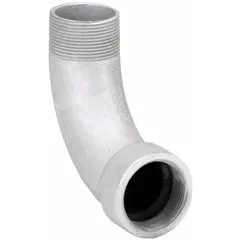 This 90° elbow fitting connects female and male NPT threaded conduit runs in a 3/4 in trade size. Made of iron with an electroplated finish, it is used in conduit systems to change direction. Suitable for hazardous locations.