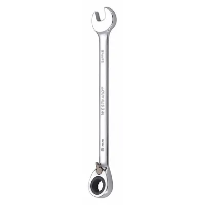 WESTWARD Combination Wrench: Alloy Steel, Chrome, 8 mm Head Size, 5 1/2 in Overall Lg - Metric 12-Point Ratcheting Combination Wrenches